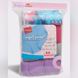 Hanes Girls 4 Pack Hipster Period Underwear - Blue, Pink, Gray, Purple Sz 18